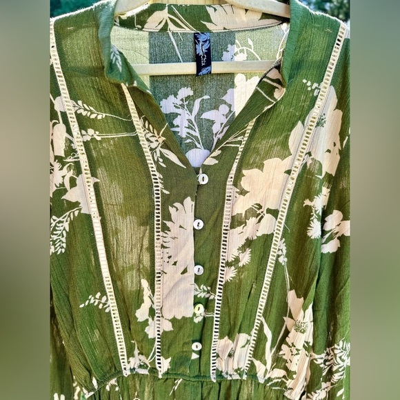 Free People Luna Chix NWT Beautiful dress amazing green and cream dress - Picture 4 of 11